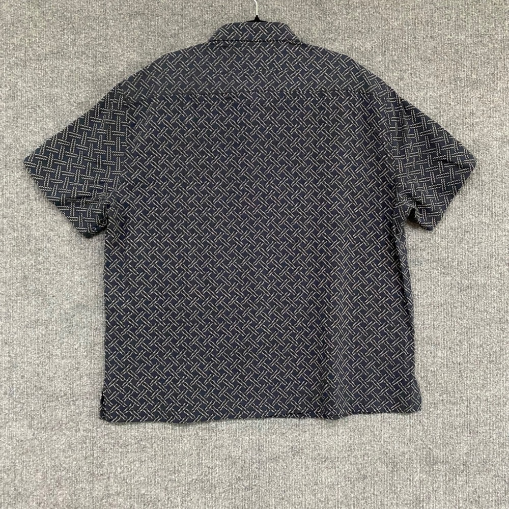 Nat Nast Mens XL Silk Cotton Short Sleeve Button Down Shirt Navy Geometric 1353 - Picture 7 of 16